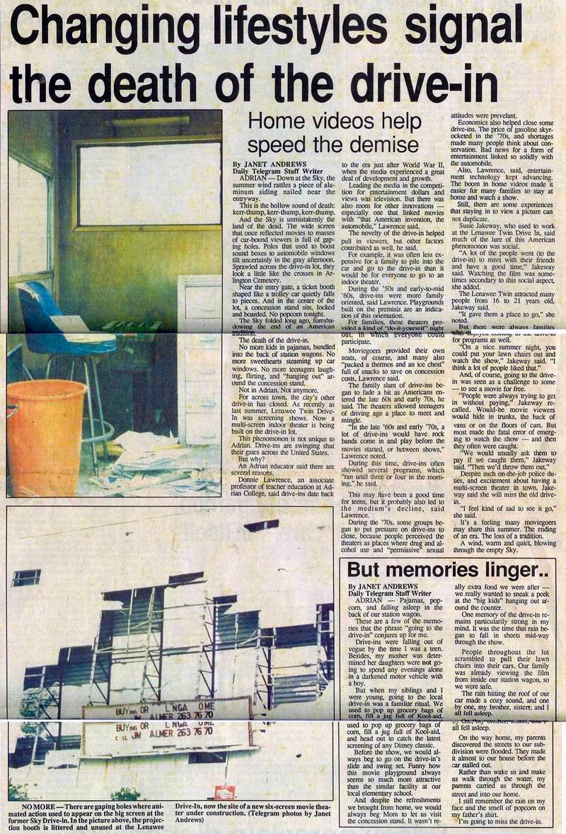 Sky Drive-In Theatre - 1990 Article From Dennis Gibbs (newer photo)